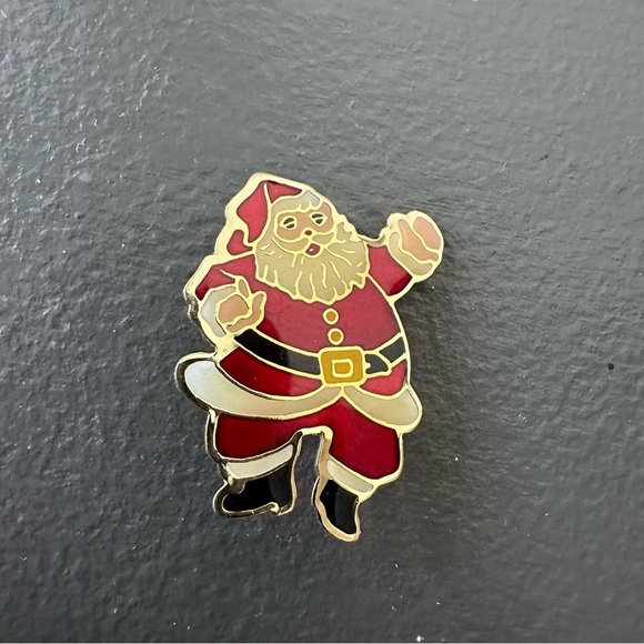 Vintage Jolly Red White & Black Enamel Dancing Santa Claus Christmas Holiday Pin - Picture 5 of 10
